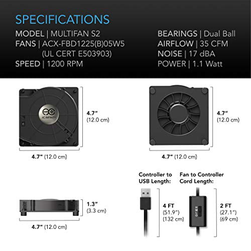 AC Infinity MULTIFAN S2, Quiet 120mm Blower Fan with Speed Control, UL-Certified for Receiver DVR Xbox Modem AV Cabinet Cooling - Walmart.com