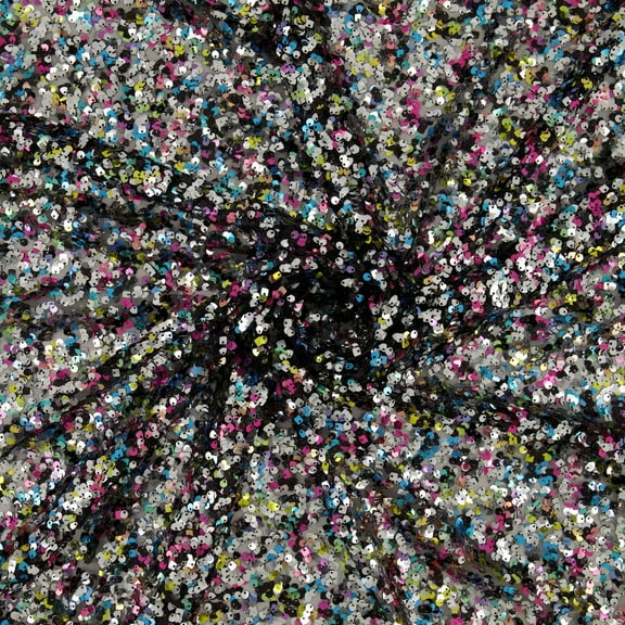 Zelouf Mary Multi All Over Shape Sequin On Mesh , Sewing, DIY, Crafts Fabric by the Yard, Black/multi, 3 Yard