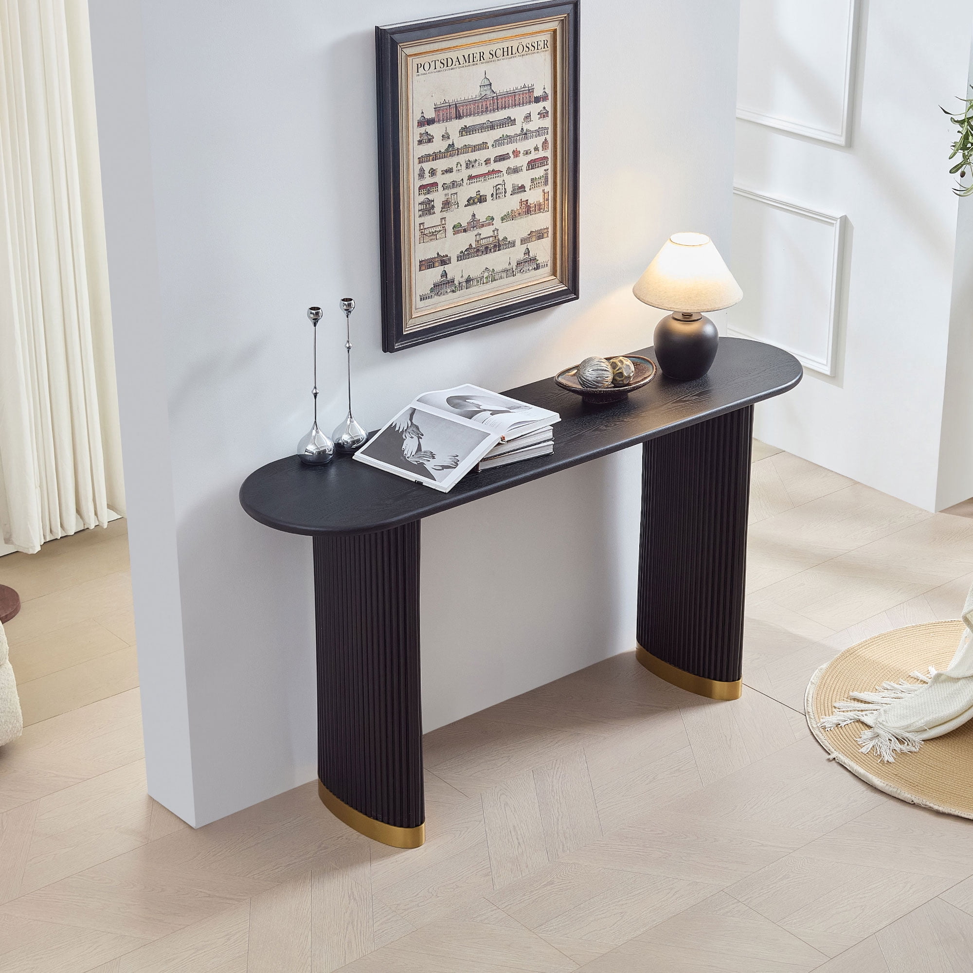 Modern Narrow Entryway Table 59.1 Inch with Unique Stainless Steel Legs