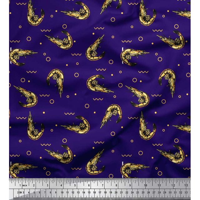 Soimoi Viscose Chiffon Fabric Circle,Dot & Prawns Ocean Decor Fabric Printed Yard 42 Inch Wide