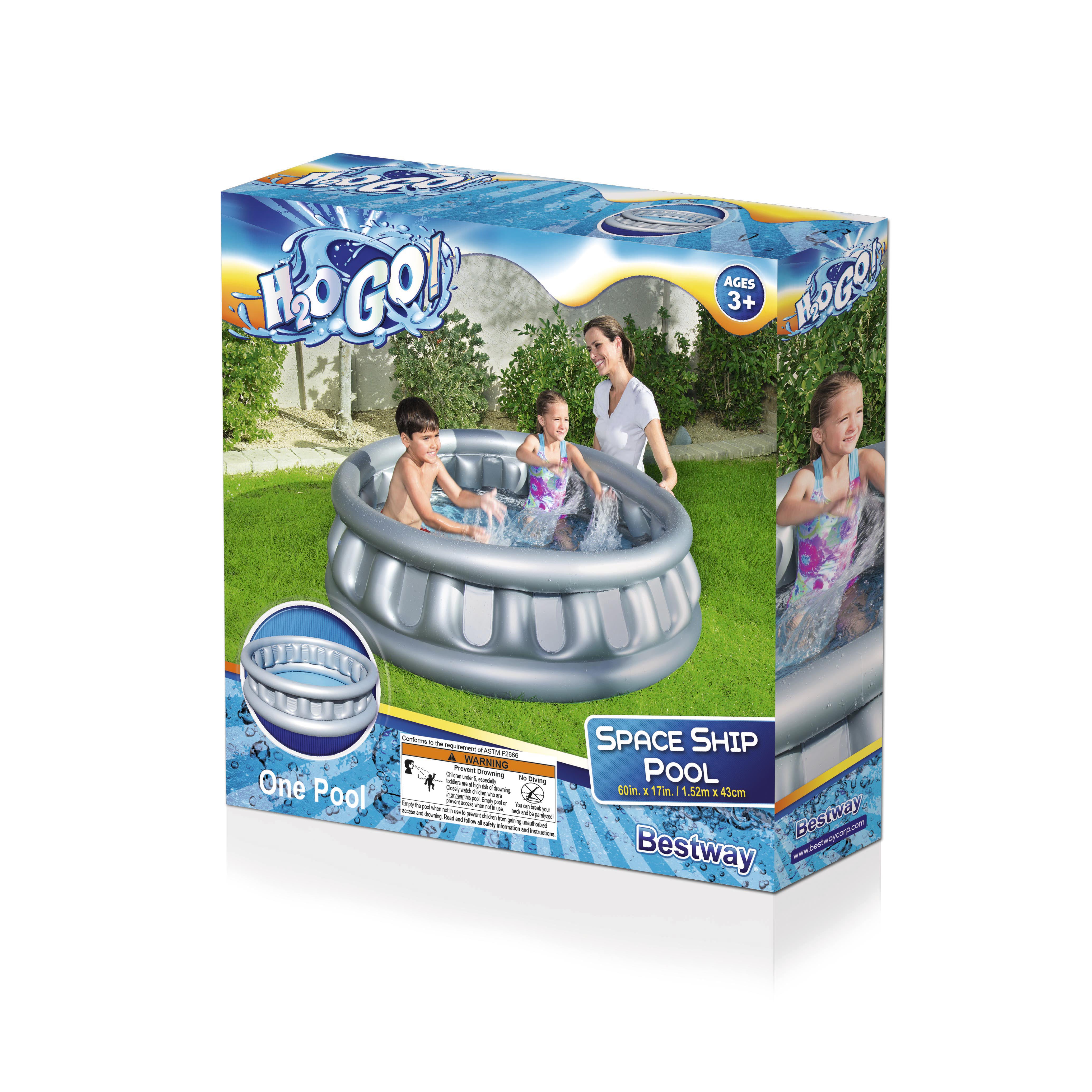 H2OGo Inflatable Spaceship Kids Water Silver Swimming Pool 60" L x 15" D New 