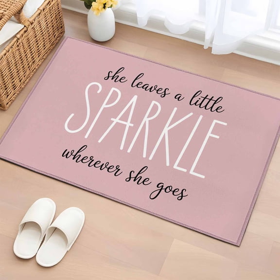 Pink Entryway Rug 2'x3' Non Slip Front Door Mats, She Leaves A Little SPARKLE Wherever She Goes Entrance Rugs Indoor Outdoor Carpet, Washable Floor Mats Small Area Rug for Bedroom Kitchen
