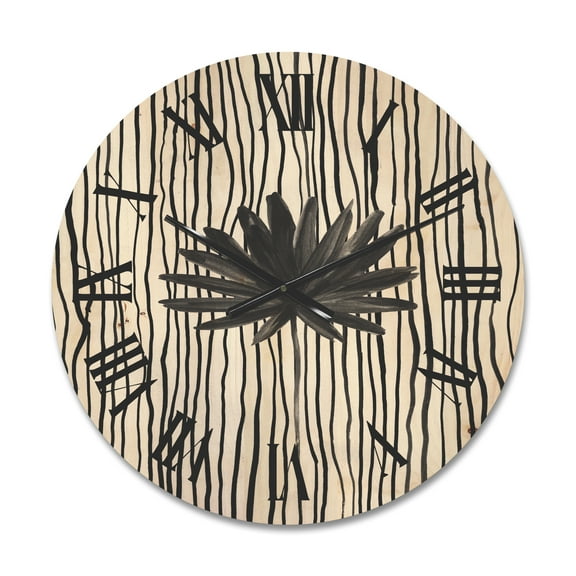 Designart 'Black and White Striped Under Tropical Leaf III' Modern Wood Wall Clock