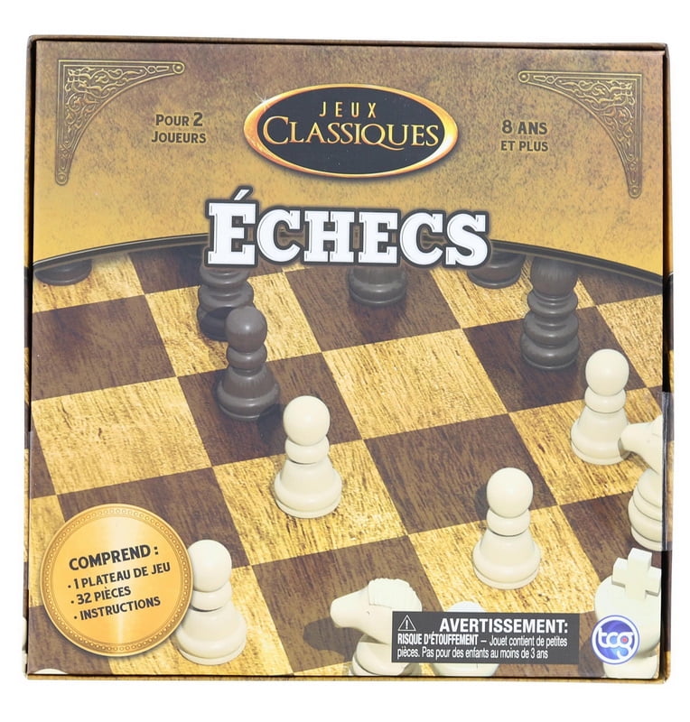 Classic Games Wood Chess Set w/ Box 32 Light & Dark Wood Game Pieces 