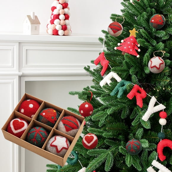 Uuiauoio 6PCS Wool Felt Christmas Ornament DIY Craft Kit Handmade Holiday Tree Decor with Patterns Festive Crafting Set,Xmas Crafts Balls Hanging Decor