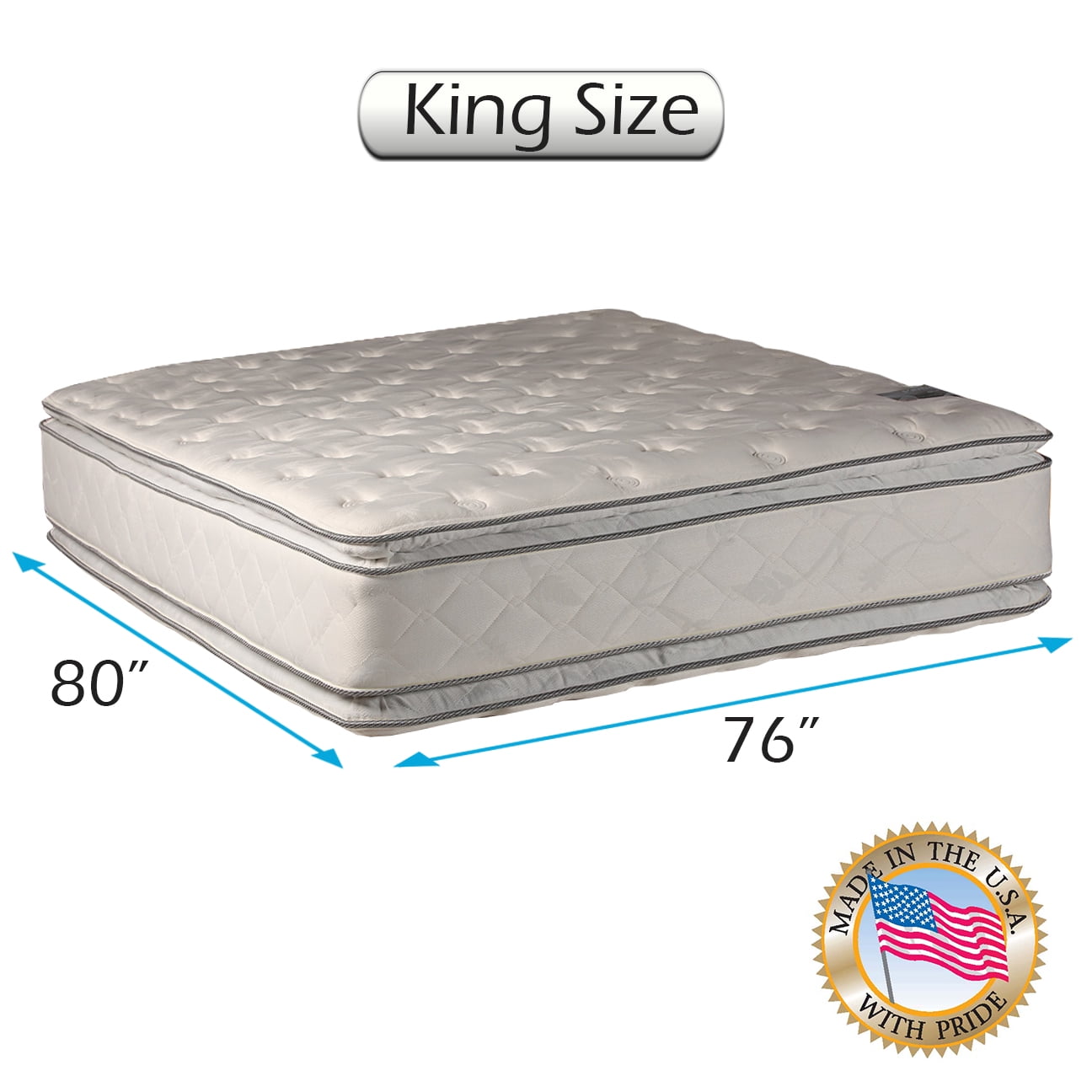 DS USA Gentle Plush Two-Sided PillowTop King Size Mattress Only with Mattress Cover Protector - Fully Assembled, Good for your back, Orthopedic, Long Lasting Comfort by Dream Solutions USA
