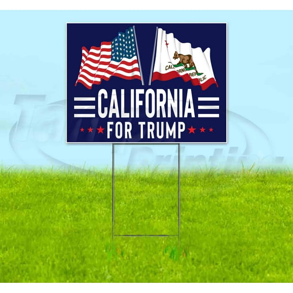 California For Trump Flag (18" x 24") Yard Sign, Includes Metal Step Stake