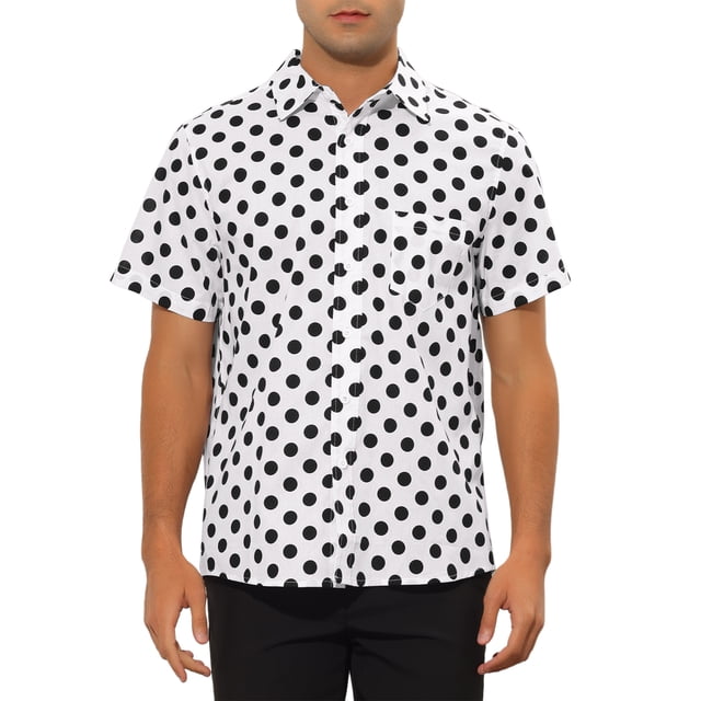 Camisas de vestir INSPIRE CHIC para hombres, ajuste slim, con puntos, botones, de manga corta, camisetas cortas, color blanco