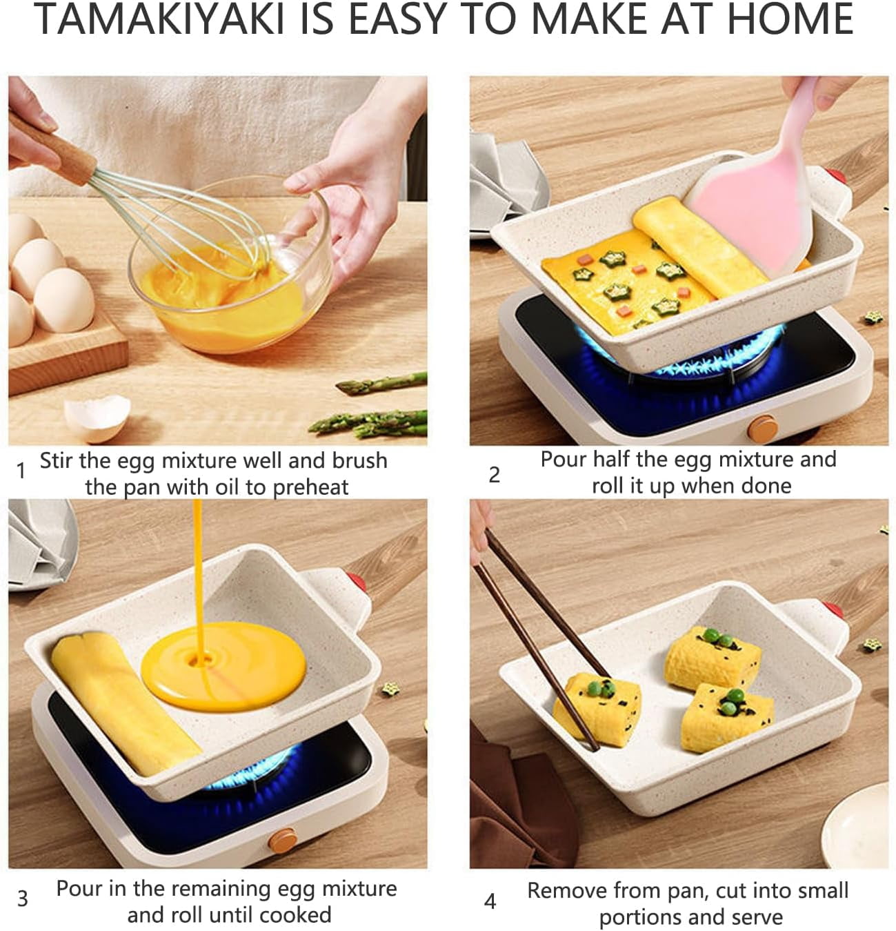 Tamagoyaki Pan,Japanese Omelette Pan,White Egg Pan, Non Stick Rectangle Pan,Small Frying Pan 6 X 7 Inch