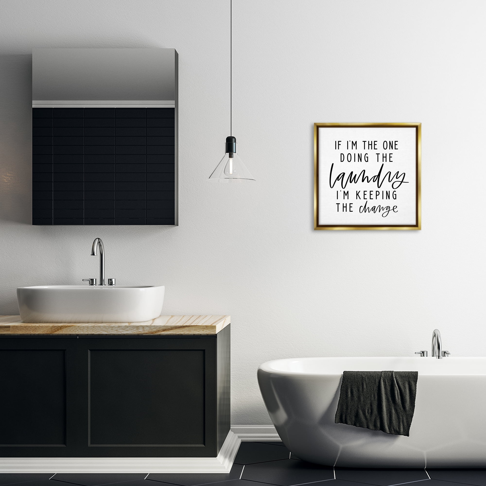 Stupell Industries Keeping The Change Laundry Bath & Laundry Painting Gold Floater Framed Canvas Art Print Wall Art, 18 x 18