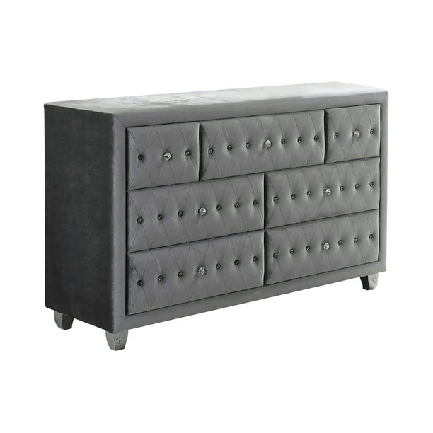 Deanna 6 Drawer Dresser With Faceted Buttons Grey And Metallic Walmart Com Walmart Com