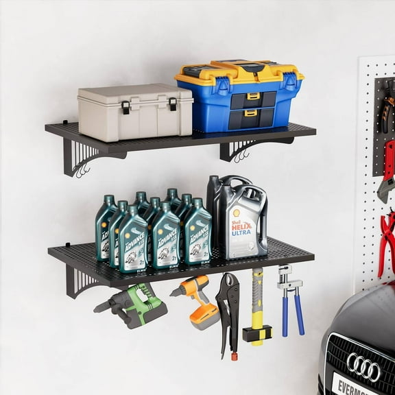 Erinnyees 2-Pack 2x3FT Wall Shelves, 500lb Capacity with Hooks, for Garage/Workshop