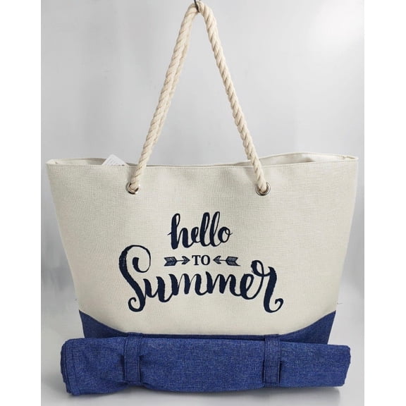 Summer Beach Tote Bag with Beach Towel - 19 Inch x 15 Inch - Women Swim Pool Bag Large Tote