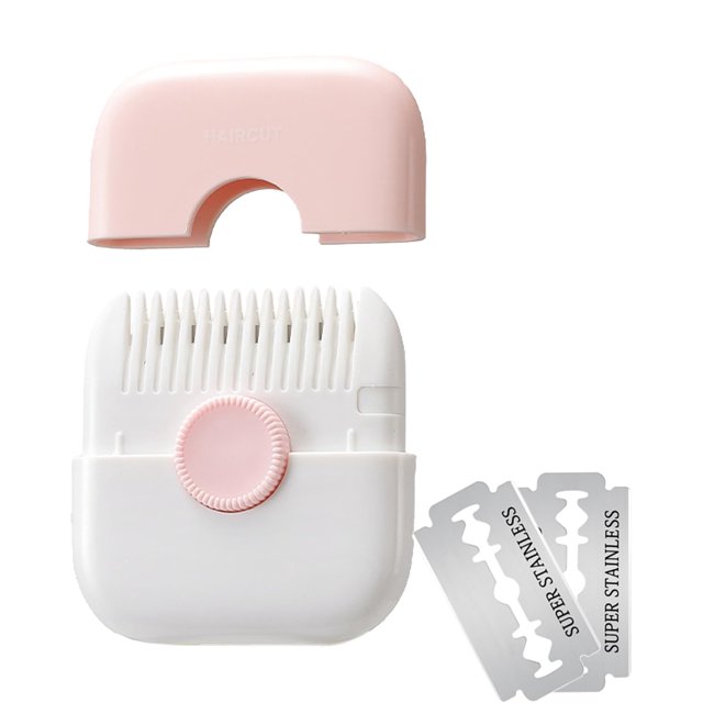 AWINGGILA 2 en 1 cortadora de pelo manual con flequillo, peine para niñas y mujeres, cortador de peine de doble cara (1 paquete rosa)