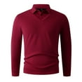 thumbnail image 5 of BiZtdJrK Mens Long Sleeve Polos Shirts with Collar 2 in 1 Tops Solid Color Business Casual Tops, Wine, M, 5 of 6