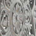 thumbnail image 5 of DecMode 36" x 19" White Wood Handmade Intricately Carved Floral Coffee Table with Clear Glass Top, 1-Piece, 5 of 10