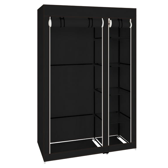 Closet Organizer for Bedroom, Wardrobe Rack for Home PKWQ504BK, Black 67" Portable Clothes Closet Wardrobe with Non-woven Fabric and Hanging Rod Quick and Easy to Assemble