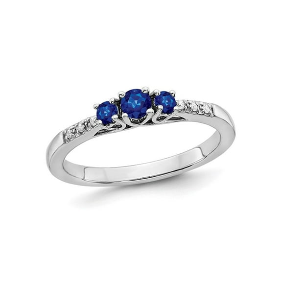 1/5 Carat (Ctw) Three Stone Blue Sapphire Ring in 14K White Gold