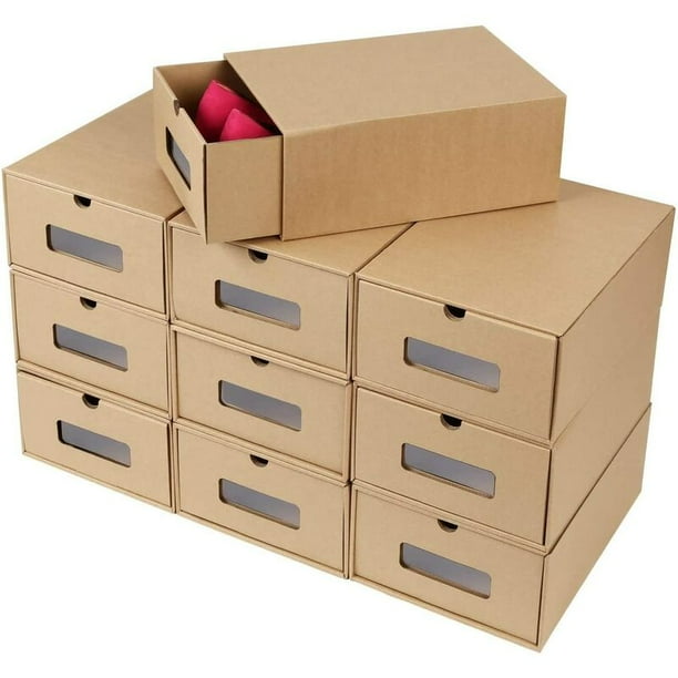 10 cajas de cartón ondulado para zapatos, cajas de almacenamiento de zapatos con cajones, cajas de cartón kraft ondulado para manualidades (33,5 cm x 23 cm x 13 cm) (10) esquí esquí Gafas de esquí