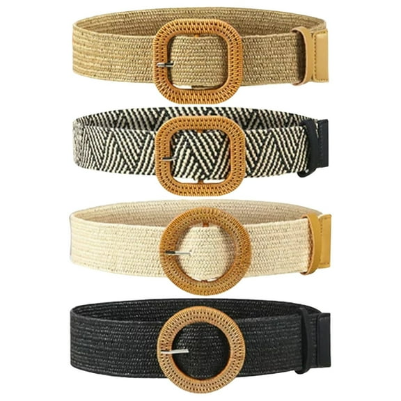 FNGZ Polyester Belt | 4X Belt | Woven Elastic Stretch Waist Belt Women Skinny Dress Belt Wooden Style Buckle Waist Dress Band
