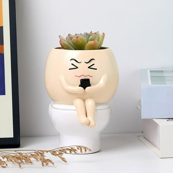 Face Planter Pots Funny Toilet Pot for Indoor Plants, Cute Face Head Flower Pots Quirky Succulent Planters Gift Ideal for Home, Office, Christmas