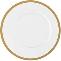 (20 PACK) EcoQuality 13" inch Round Clear Plastic Charger Plates with Gold Rim - China Like Party Plates, Heavy Duty Large Disposable Dinner Plates, Reusable Salad Plate, Wedding, Catering, Events
