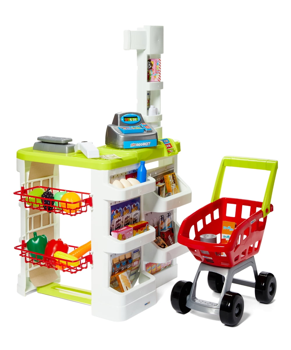 Kids Supermarket Grocery Shop Childrens Pretend Shopping Trolley Play Toy Set 