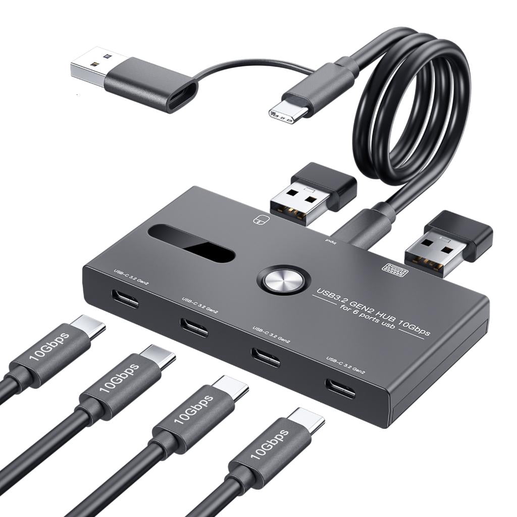 Necvior 6 in 1 USB C Splitter Adapter with 4x Type C and 2x USB Female Fast Data Read