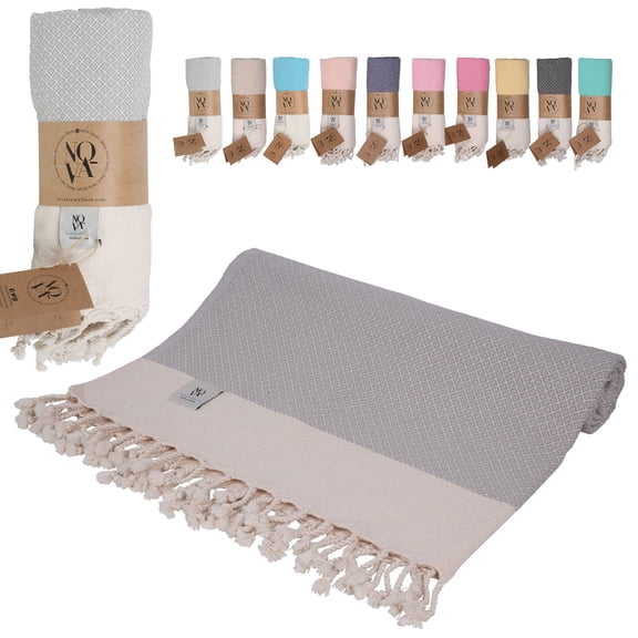 NOVA Luxury Linen - Quick Dry Turkish Beach Towels | 100% Organic Cotton, Sand Free, Prewashed, 37 x 71 Inches (Light Grey)