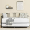 thumbnail image 3 of Twin Metal Daybed with Trundle, Pullout Trundle Bed Frame, Guest Sofa Bed with Steel Slat Support & Arched Headboard, No Box Spring Required, Black, 3 of 7