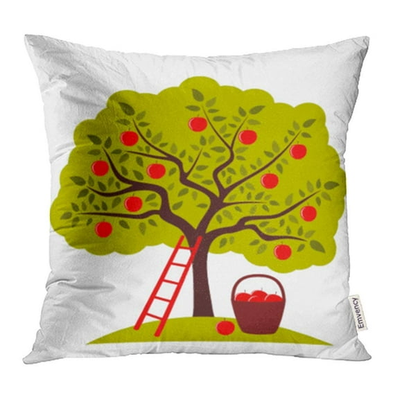 EREHome Brown Fruit Apple Tree Ladder and Basket of Apples Green Garden Orchard Autumn Pillowcase Cushion Cases 18x18 inch