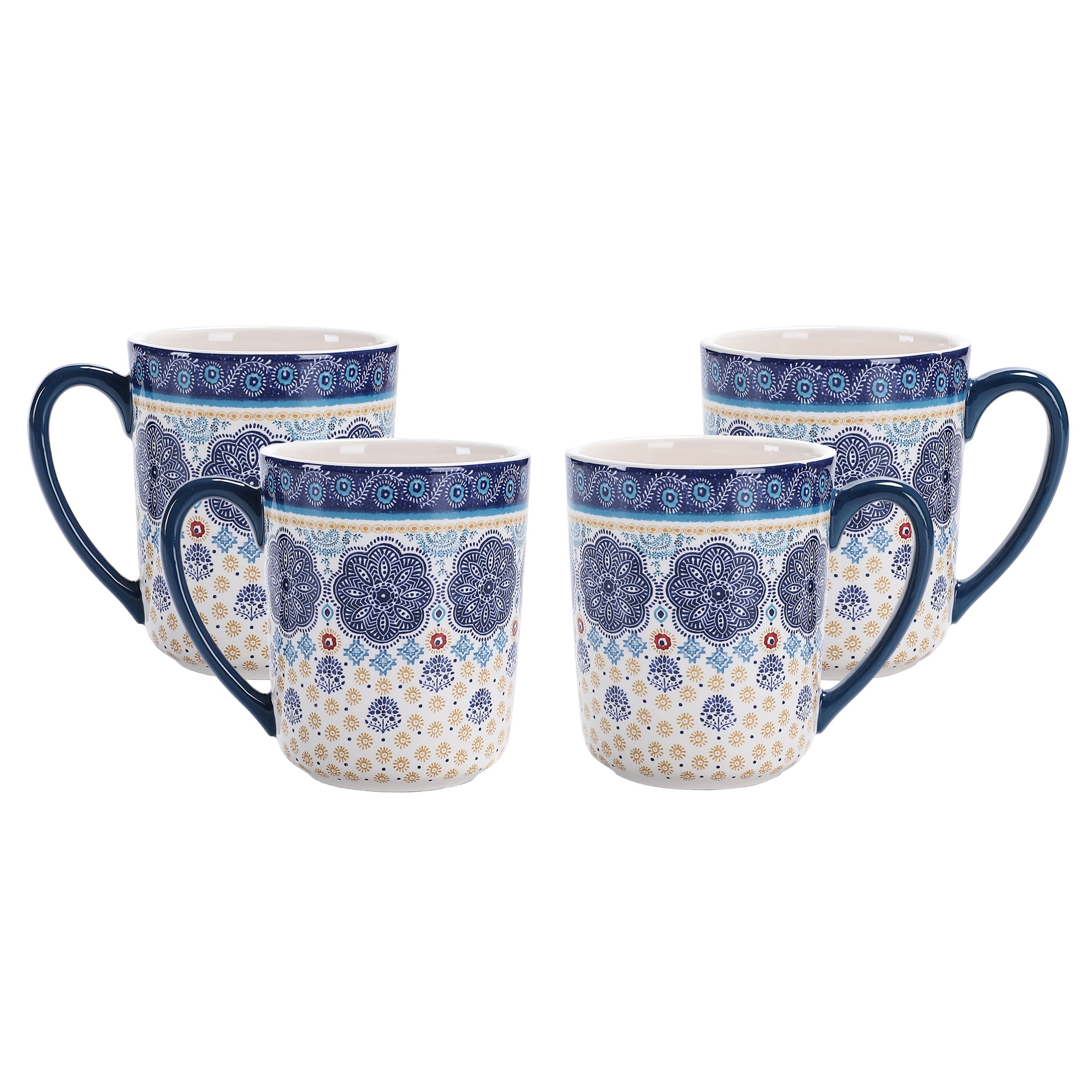Bico Blue Talavera Ceramic Mugs, Set of 4, for Coffee, Tea, Drinks