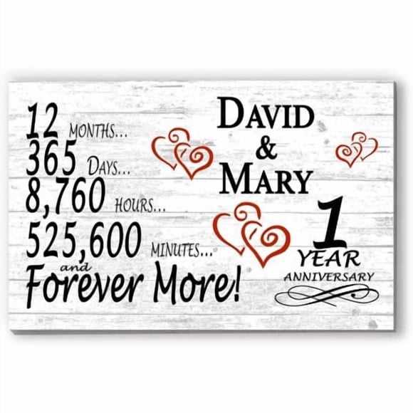 Personalized 1 Year Anniversary Sign Gift 1st Wedding Anniversary Present First For Couple Him Or Her DAYS MINUTES YEARS - Solid Wood - 16.5in x 10.5in x .75in