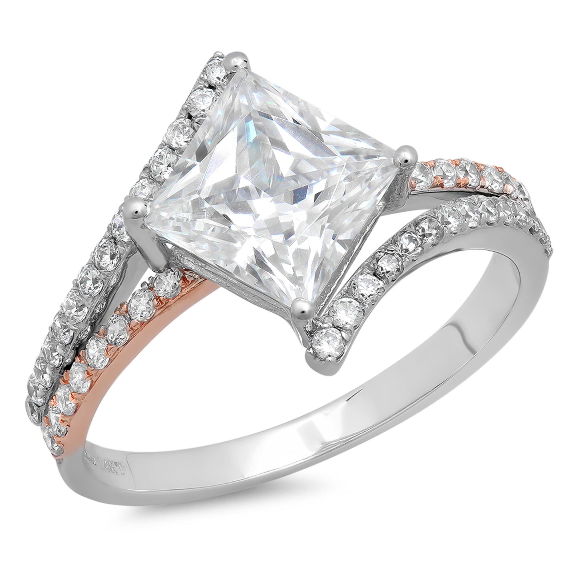 Certified 2.45Ct Lab-Created Princess Diamond Engagement Wedding 14K Gold Ring 