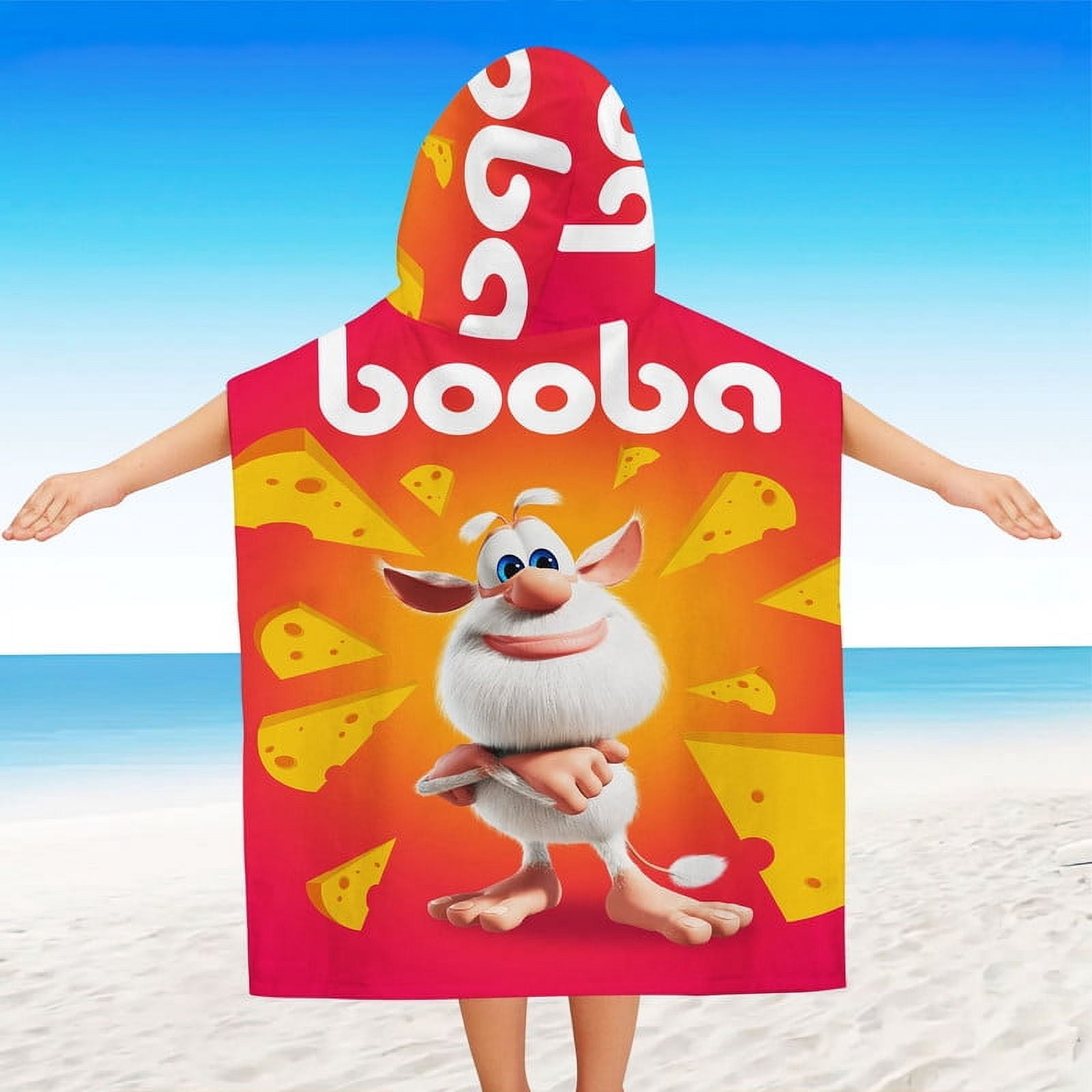 Booba Boys and Girls Hooded Poncho Towels, Soft & Absorbent Microfiber Beach Towel, Swimming Pool Changing Robe Bathrobe Bath Towel