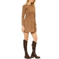 thumbnail image 4 of INSPIRE CHIC Women's Faux Suede Round Neck Long Sleeve Pockets A-Line Mini Dress, 4 of 6