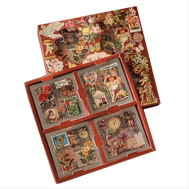 100 Hojas de Pegatinas Vintage para Álbumes de Recortes de Flores, Plantas y Mariposas, para Suministros de Diario Basura, Manual de Nostalgia