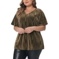thumbnail image 5 of Agnes Orinda Women's Plus Size Blouses V Neck Metallic Short Sleeve T-Shirt Party Tops 2X Gold, 5 of 7
