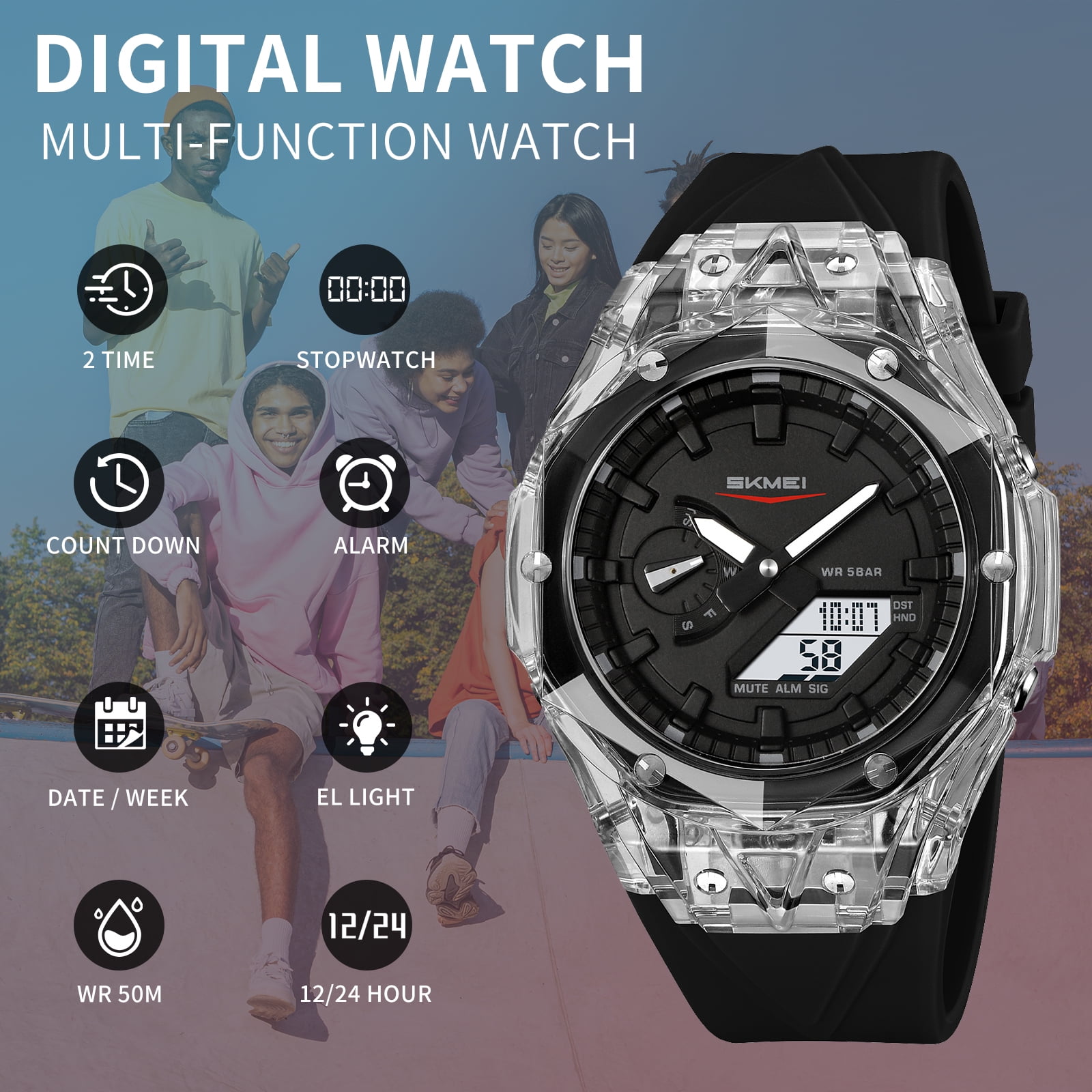 SKMEI Mens Digital Watch Sports Military Multifunctional Watches Waterproof Outdoor Chronograph Wrist Watches for Men with LED Back Ligh/Alarm/Date