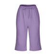 thumbnail image 5 of Women's Plus Size Pants Women'S Cotton And Linen Pocket Elastic Casual Pants Women'S Pants Five Quarter Pants,Purple Women's Plus Size Pants XXXL, 5 of 5