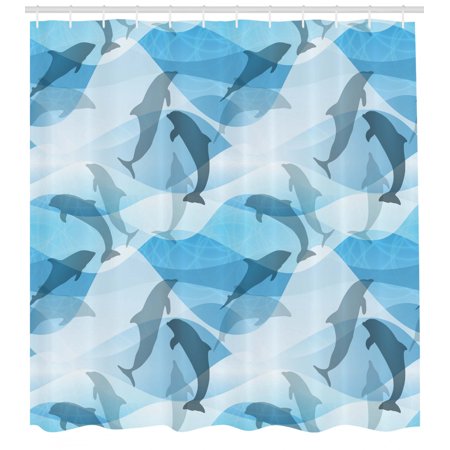 Sea Animals Shower Curtain Dolphin Fish Pattern Silhouette Under