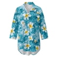 thumbnail image 4 of Xoenoiee Starfish Plumeria Flower Print Button Down Swimsuit Coverup for Women Long Sleeve Bathing Suit Cover Up Oversized Shirt Lapel Collar Blouse Summer Top, L, 4 of 7