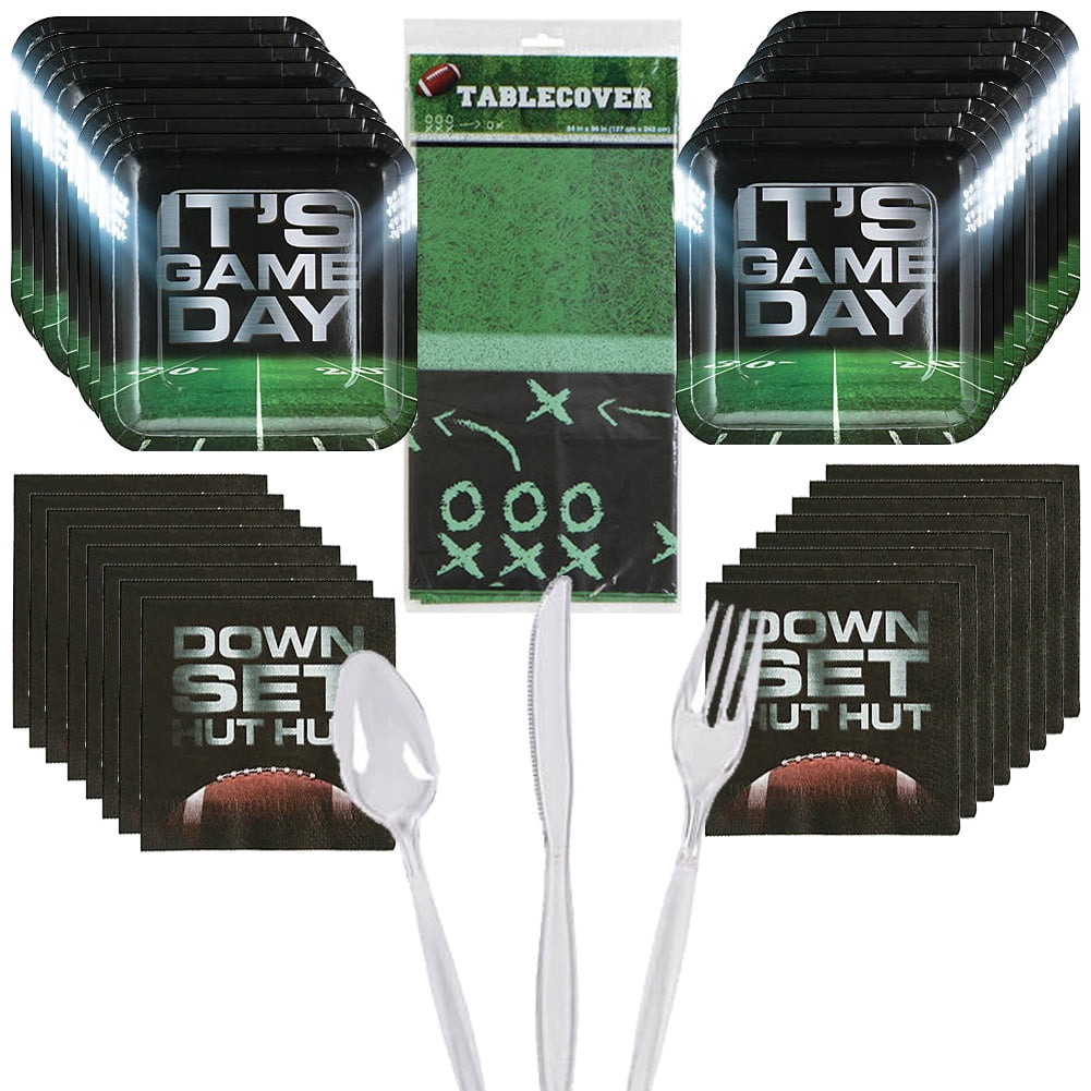 Football Birthday Party Supplies Pack Decorations – Serves 16 Guests – Includes Square Plates Napkins Cutlery Table Cover – It’s Game Day – Tailgating Sunday Game Playoffs Touchdown