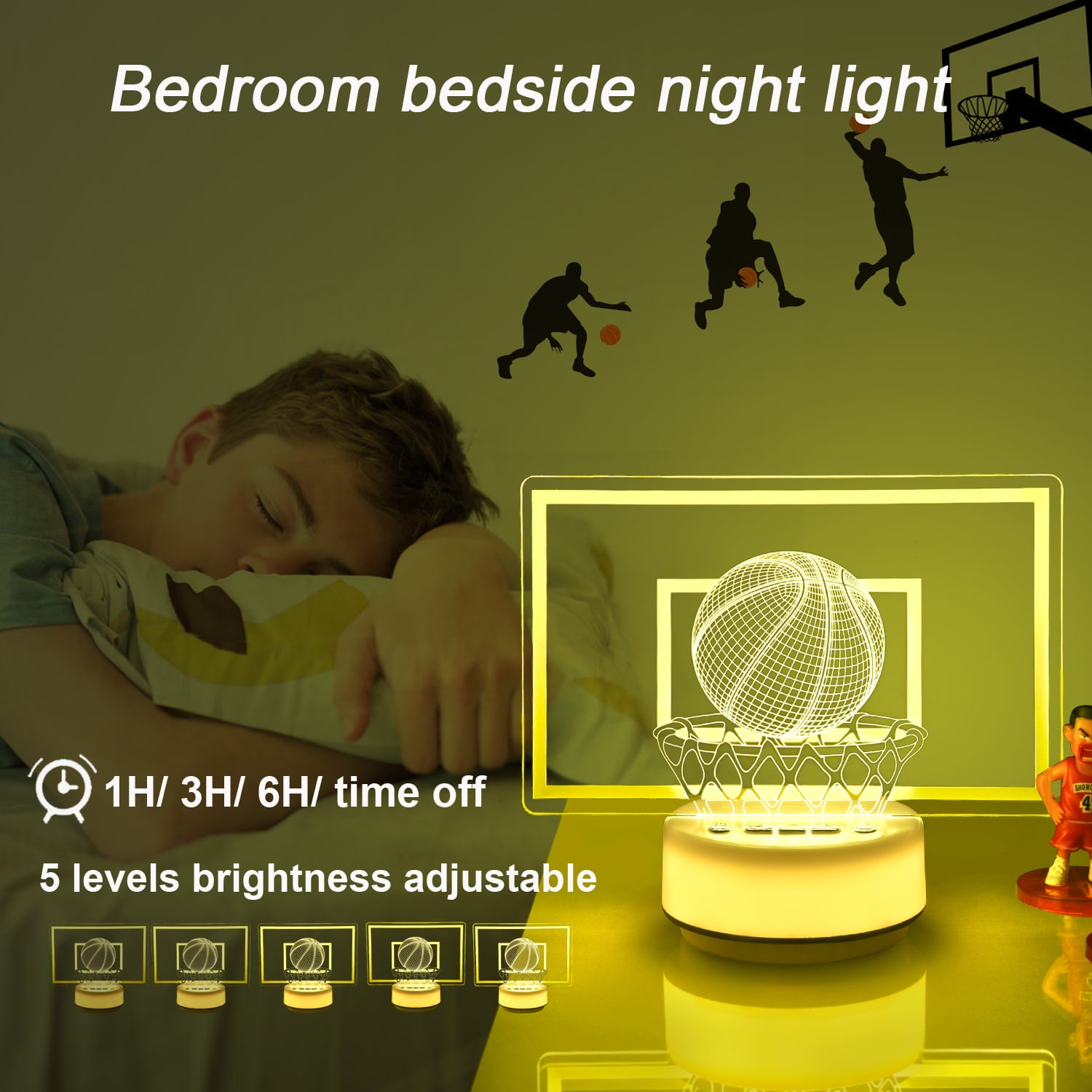 Basketball Night Light for Boys, 3D Illusion Led Lamp 14 Colors Bedroom Sports Decor Lamp with Remote Control /Buttons +Timer +Dim Function, Basketball Gifts Birthday Xmas Holiday Gift for Boys/Girls