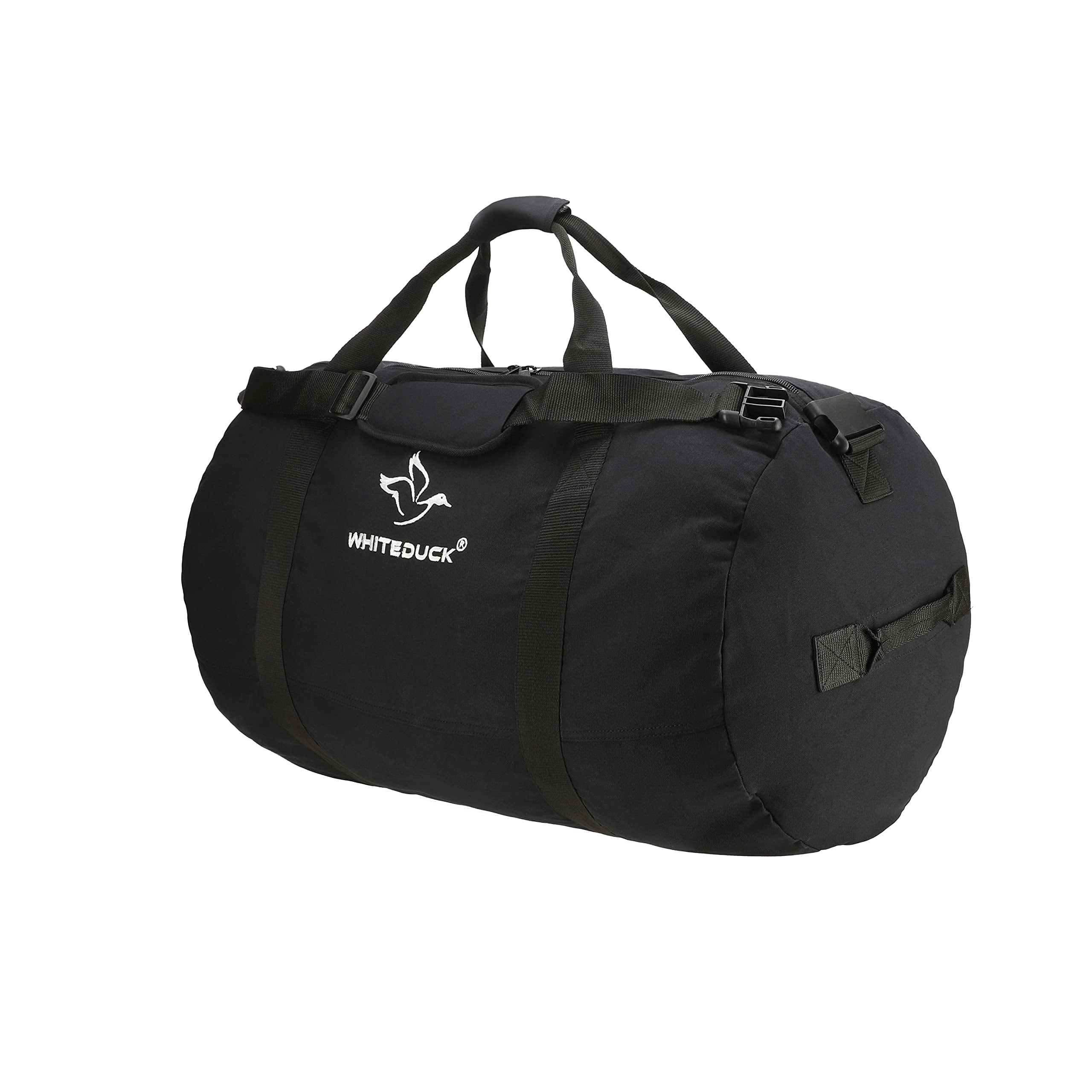 (2 pack) WHITEDUCK Heavy Duty Canvas Duffel Bag for Men and Women - Foldable Military Army Style Duffel Bag, with Full Length Zipper- Outdoors, Travel, Gym & Storage (Large 30" x 18", Black)