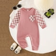 thumbnail image 2 of YDFCWXW Baby Boy Girl Checkerboard Jumpsuit Long Sleeve Pocket Onesie Bodysuit (Pink, 12-18 Months), 2 of 5