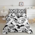 thumbnail image 2 of Feelyou Boho Raven Rose Full Size Comforter Sets, Spooky Skull Bat Bedding Comforter Set, Black White, Halloween Reversible, 3pcs, 1 Comforter and 2 Pillowcases, 2 of 7