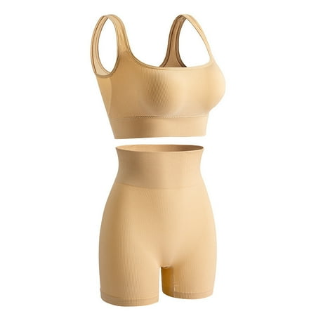 2 Piece Workout Sets for Women Seamless Ribbed High Waist Yoga shorts with Sports Bra Outfits