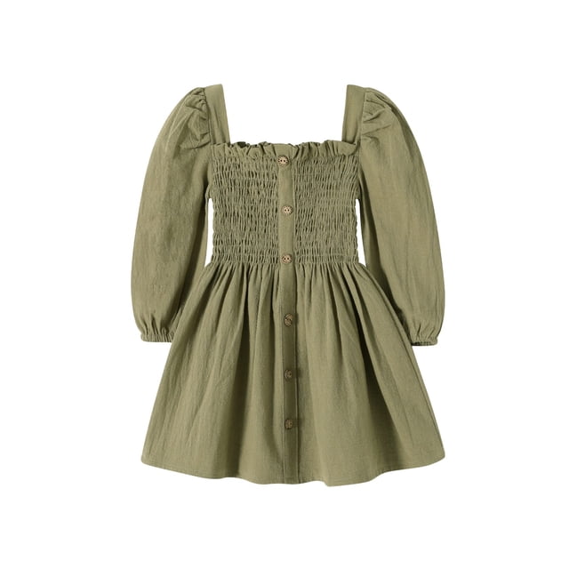 Vestido Happy Town para niña pequeña, manga larga, algodón, verde, 18-24 m