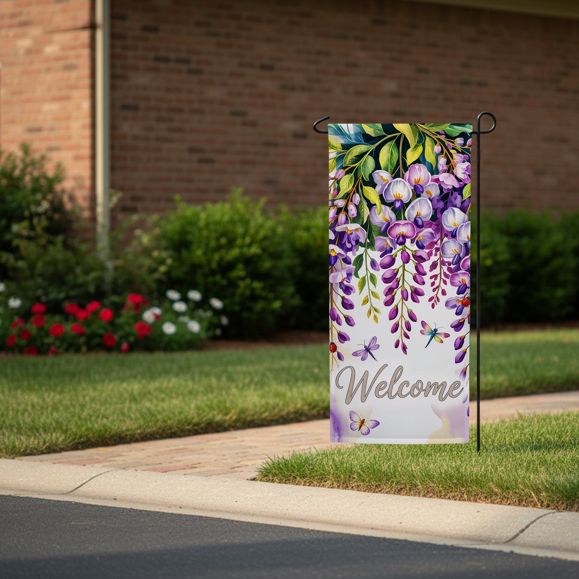 America Forever Welcome Spring Tulips Garden Banner Flag, 12.5 x 28 inch Double Sided, Potted Flower Decor, Colorful Tulip Garden Flag, Spring Outdoor Yard Decoration